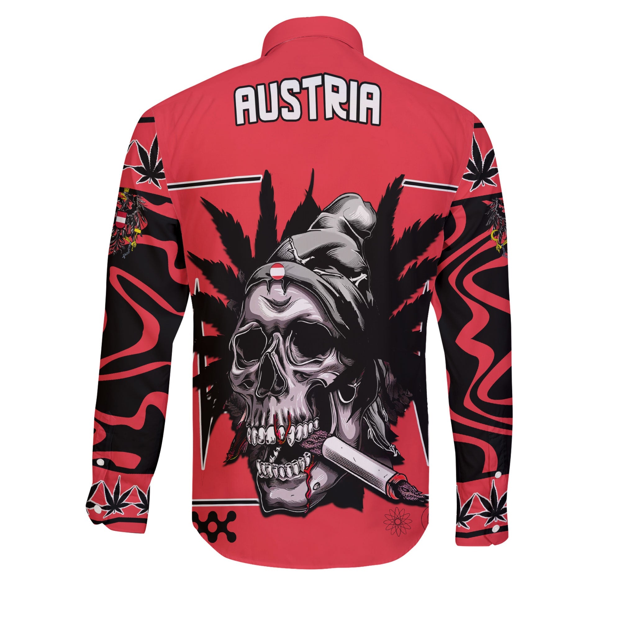 Austria Long Sleeve Button Shirt Flag & Coat Of Arms Marijuanas Style