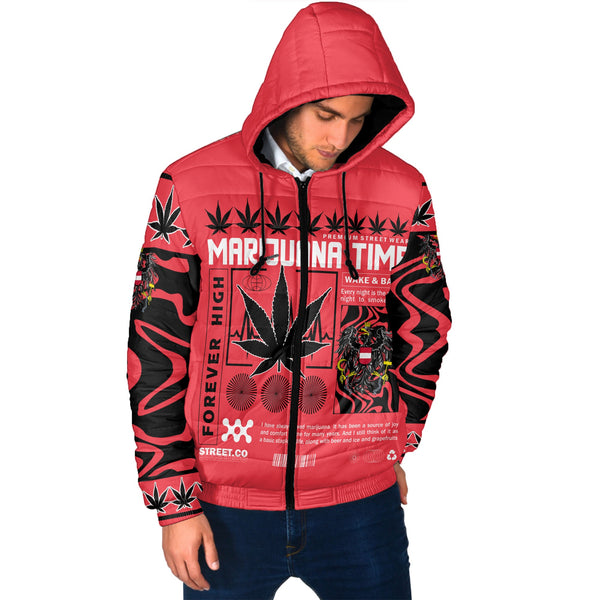 Austria Men Hooded Padded Jacket Flag & Coat Of Arms Marijuanas Style