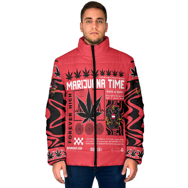 Austria Men Padded Jacket Flag & Coat Of Arms Marijuanas Style