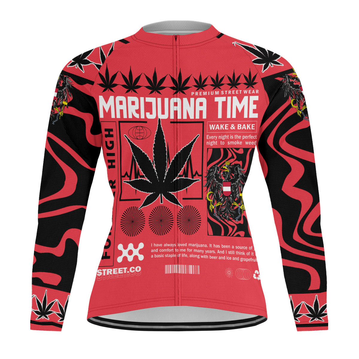 Austria Men's Cycling Jersey Long Sleeve Flag & Coat Of Arms Marijuanas Style