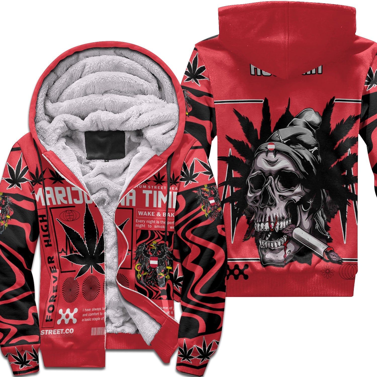 Austria Sherpa Hoodie Flag & Coat Of Arms Marijuanas Style