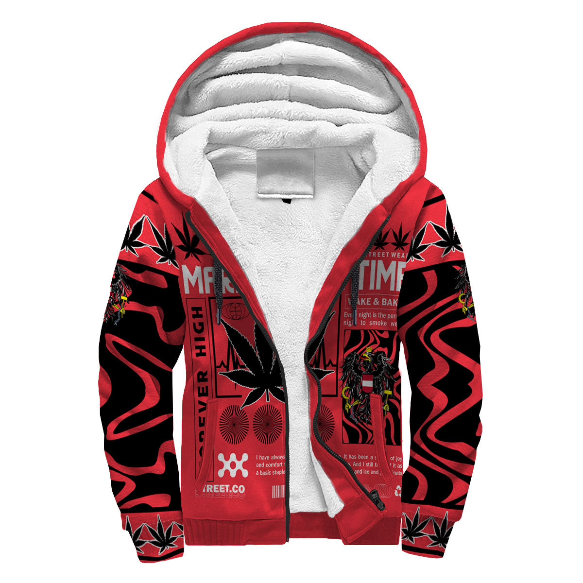 Austria Sherpa Hoodie Flag & Coat Of Arms Marijuanas Style