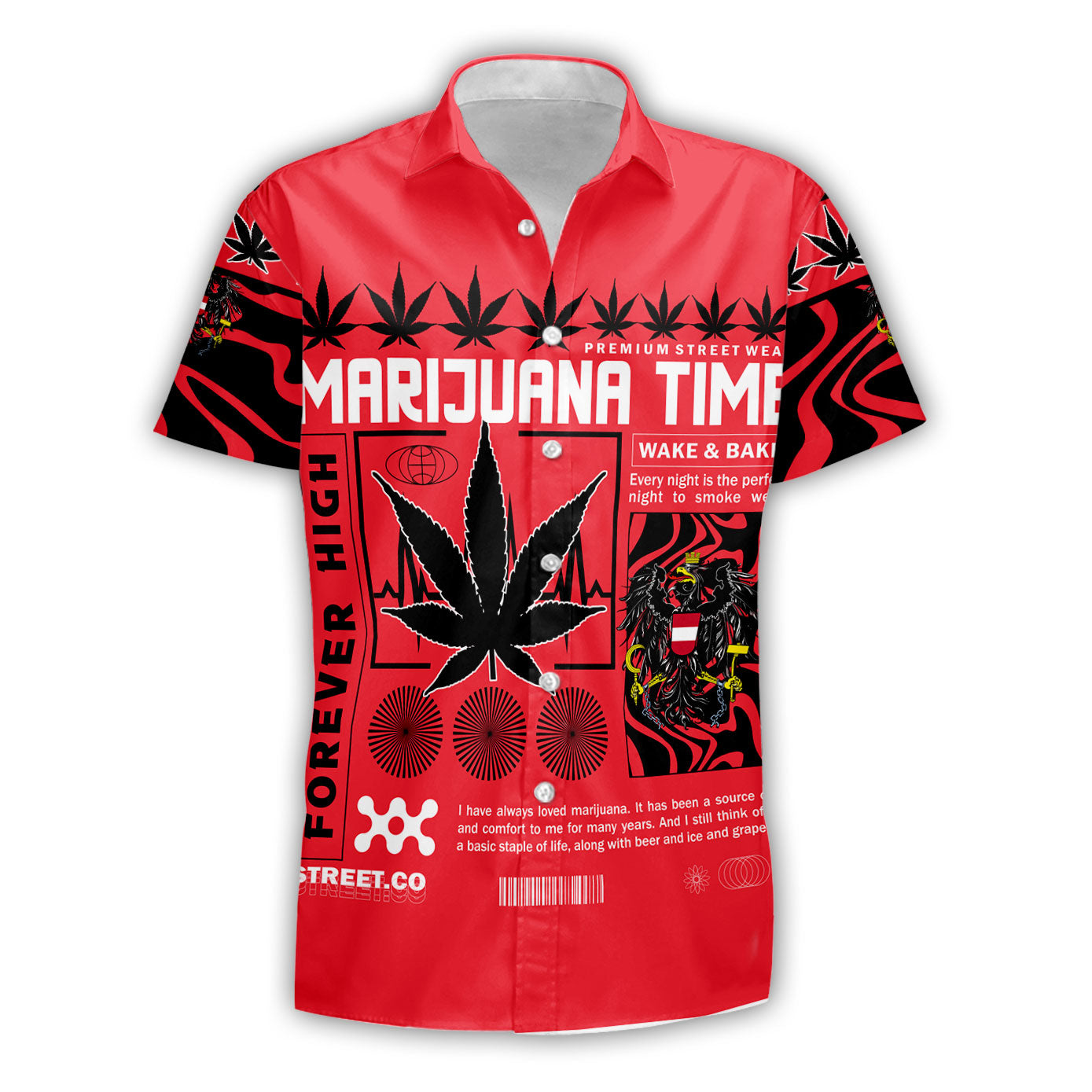 Austria Short Sleeve Shirt Flag & Coat Of Arms Marijuanas Style