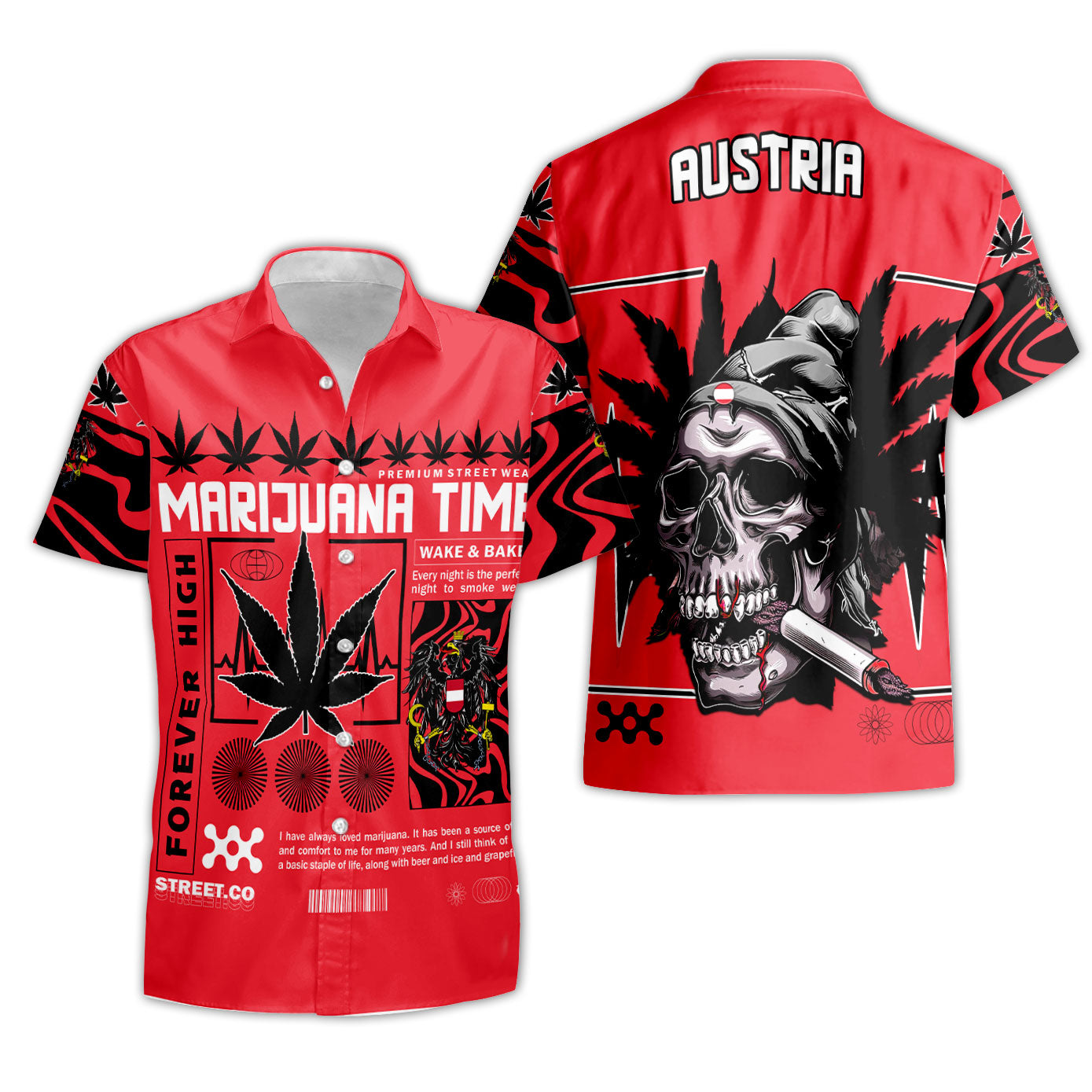 Austria Short Sleeve Shirt Flag & Coat Of Arms Marijuanas Style