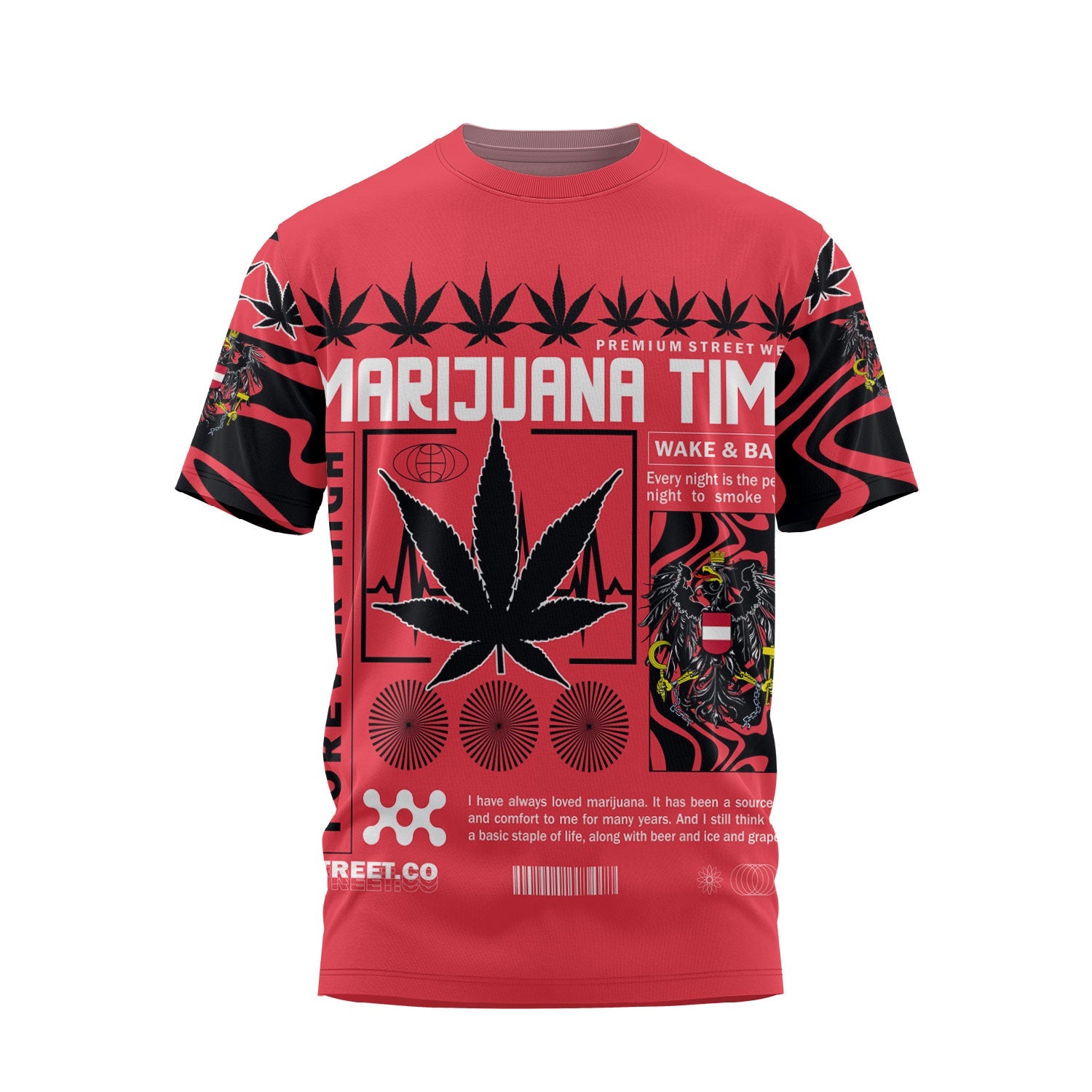 Austria T Shirt Flag & Coat Of Arms Marijuanas Style