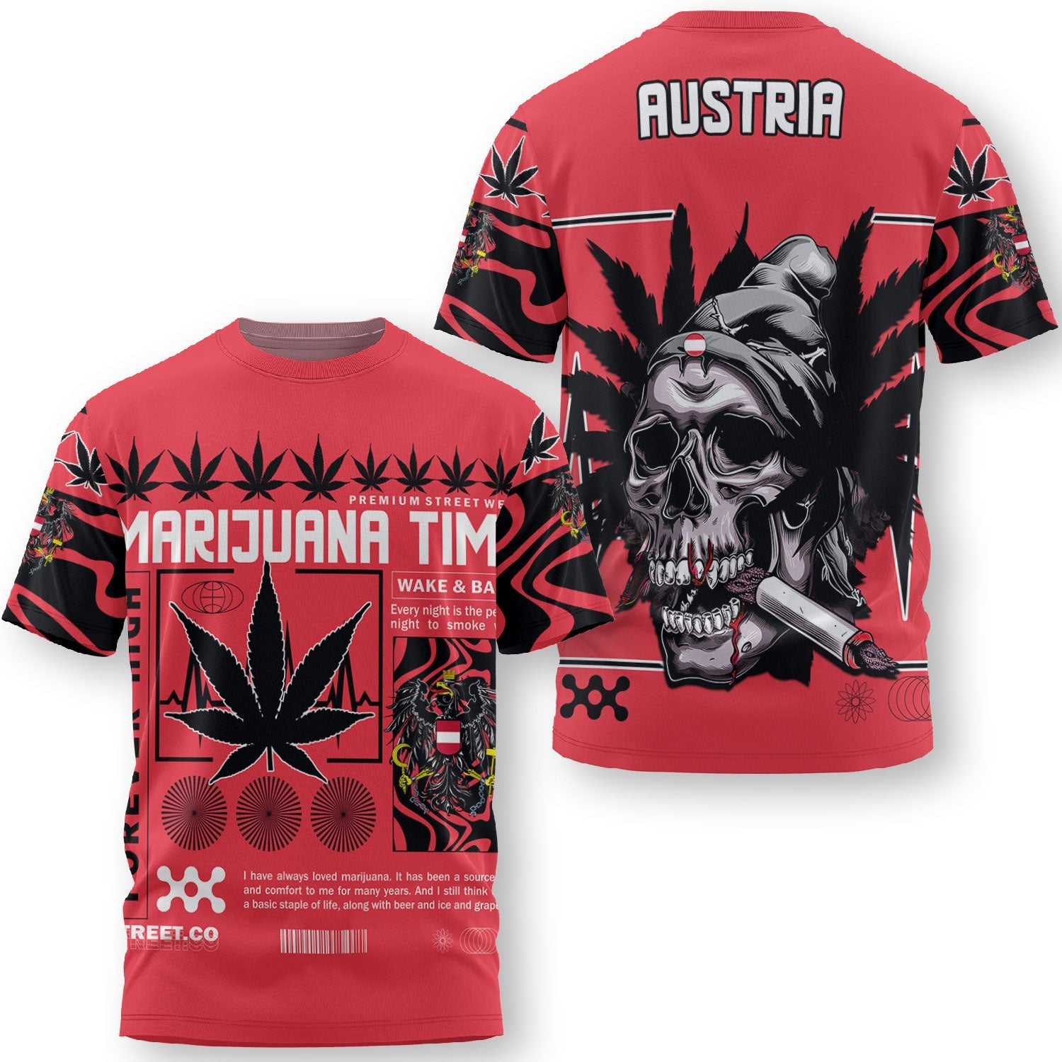 Austria T Shirt Flag & Coat Of Arms Marijuanas Style