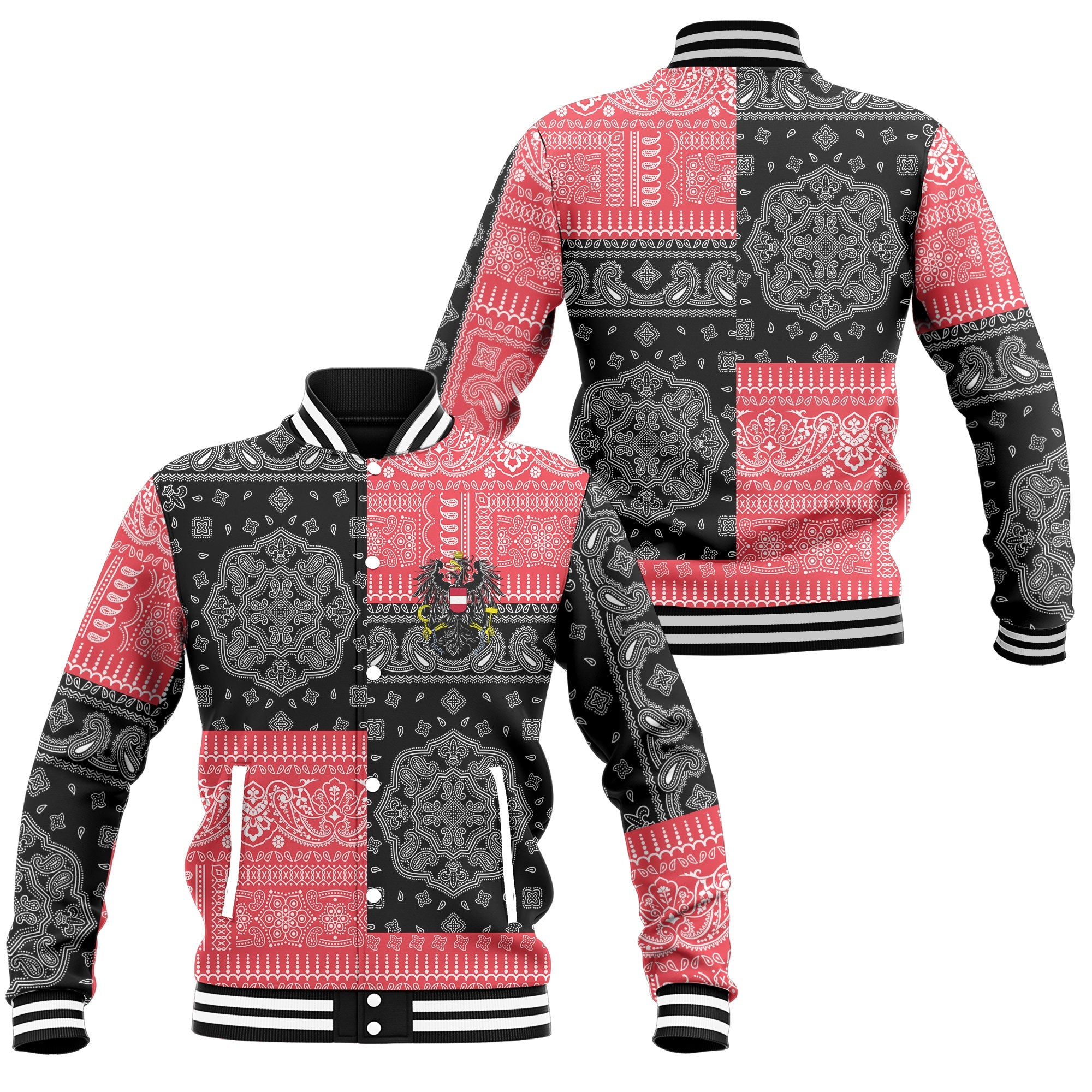 Austria Baseball Jacket Flag And Paisley Basic Style 1