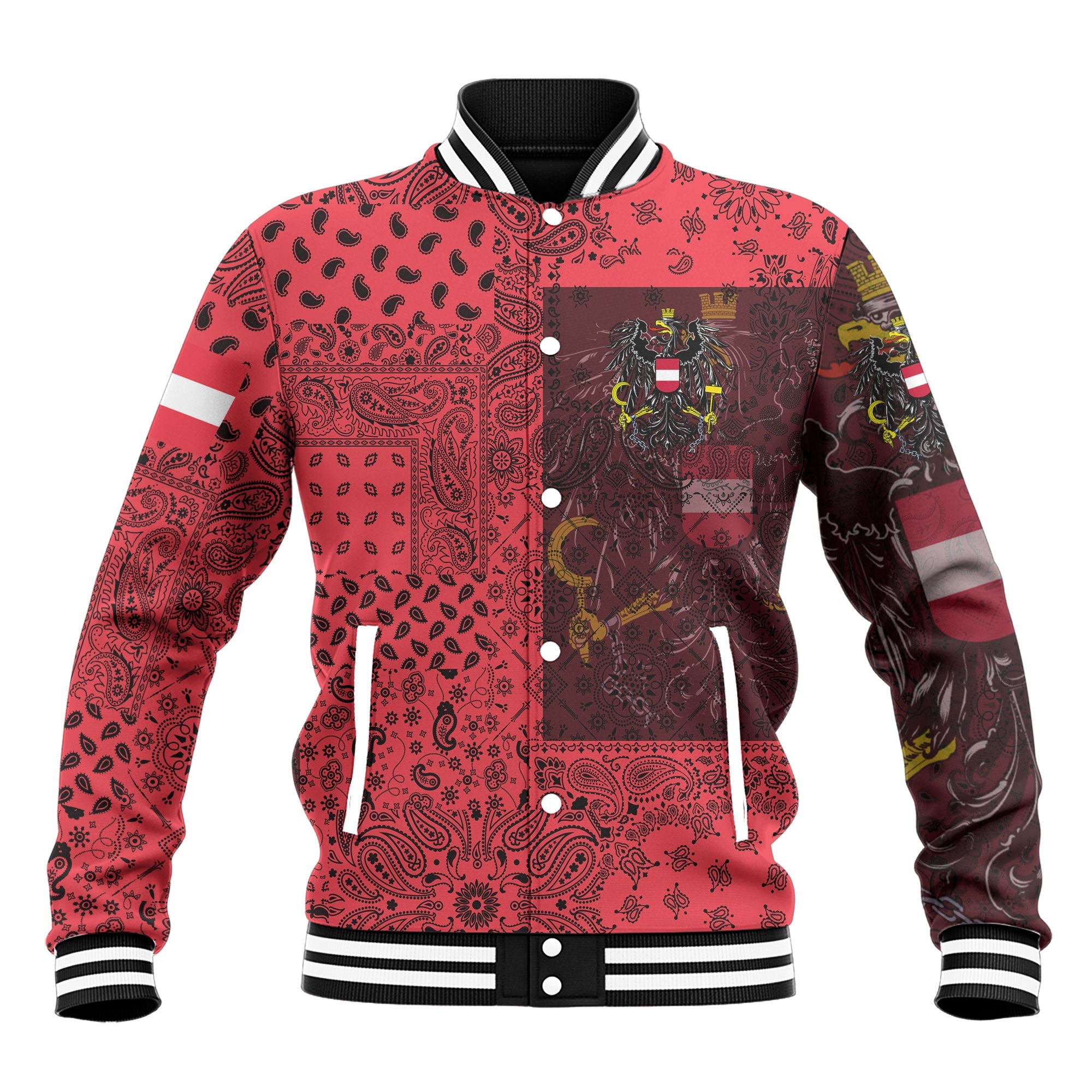 Austria Baseball Jacket Paisley Flag And Skull Style 2