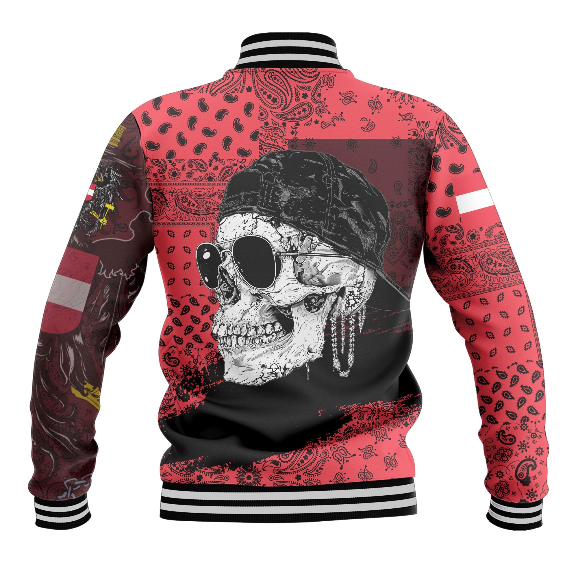 Austria Baseball Jacket Paisley Flag And Skull Style 3