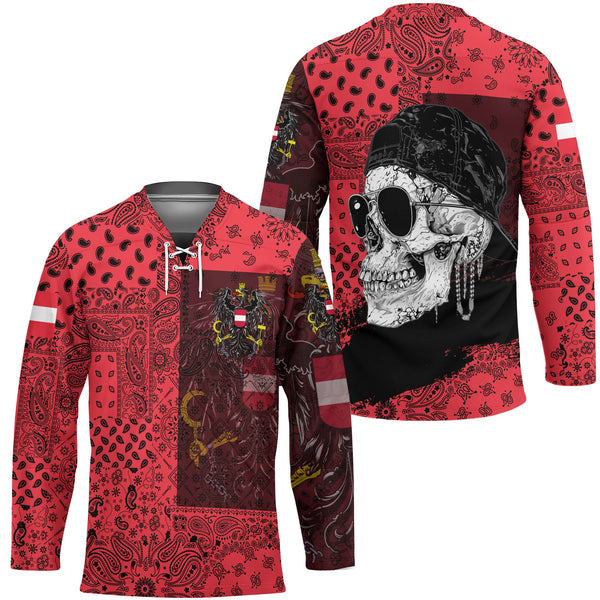 Austria Hockey Jersey Paisley Flag And Skull Style 1