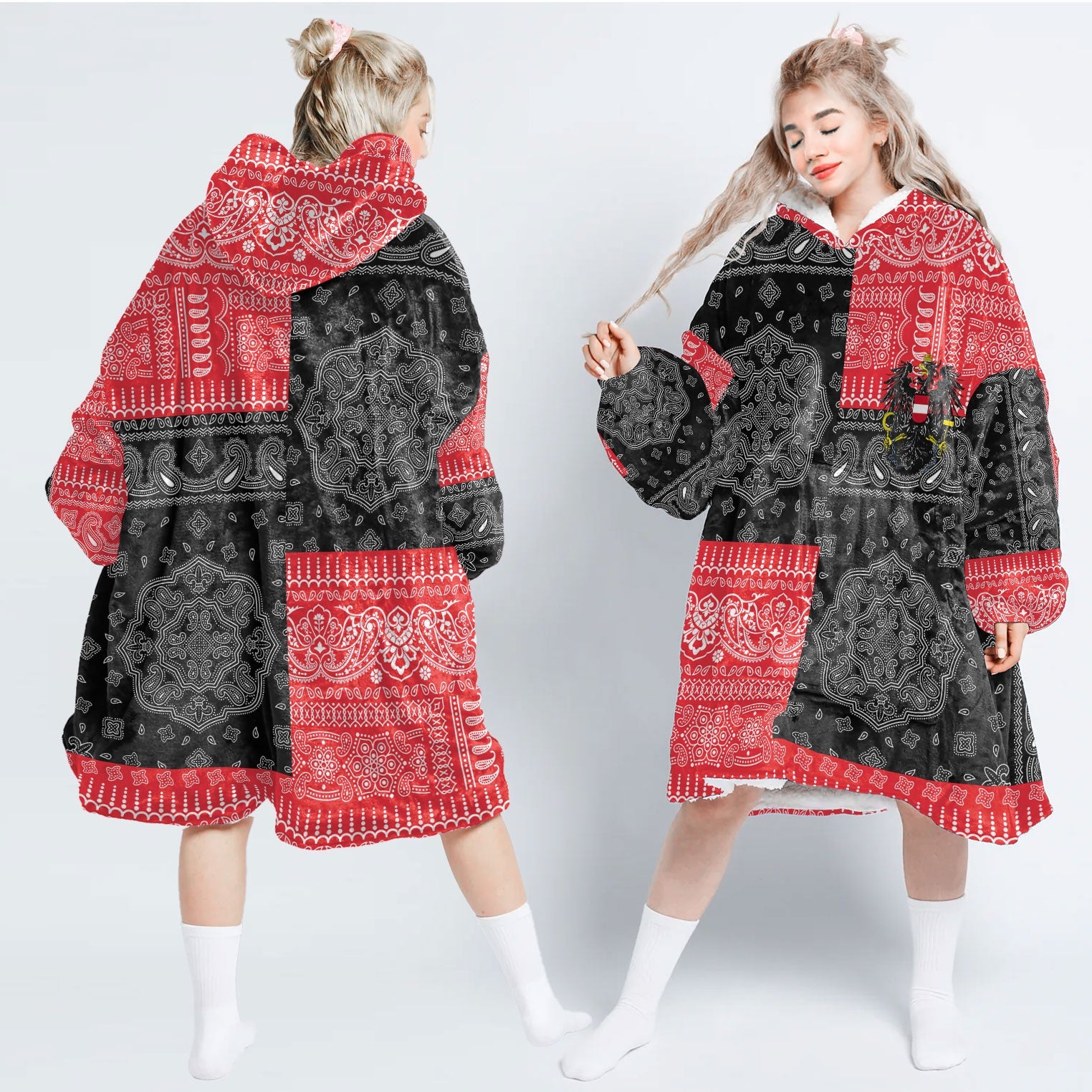 Austria Hoodie Blanket Flag And Paisley Basic Style 1