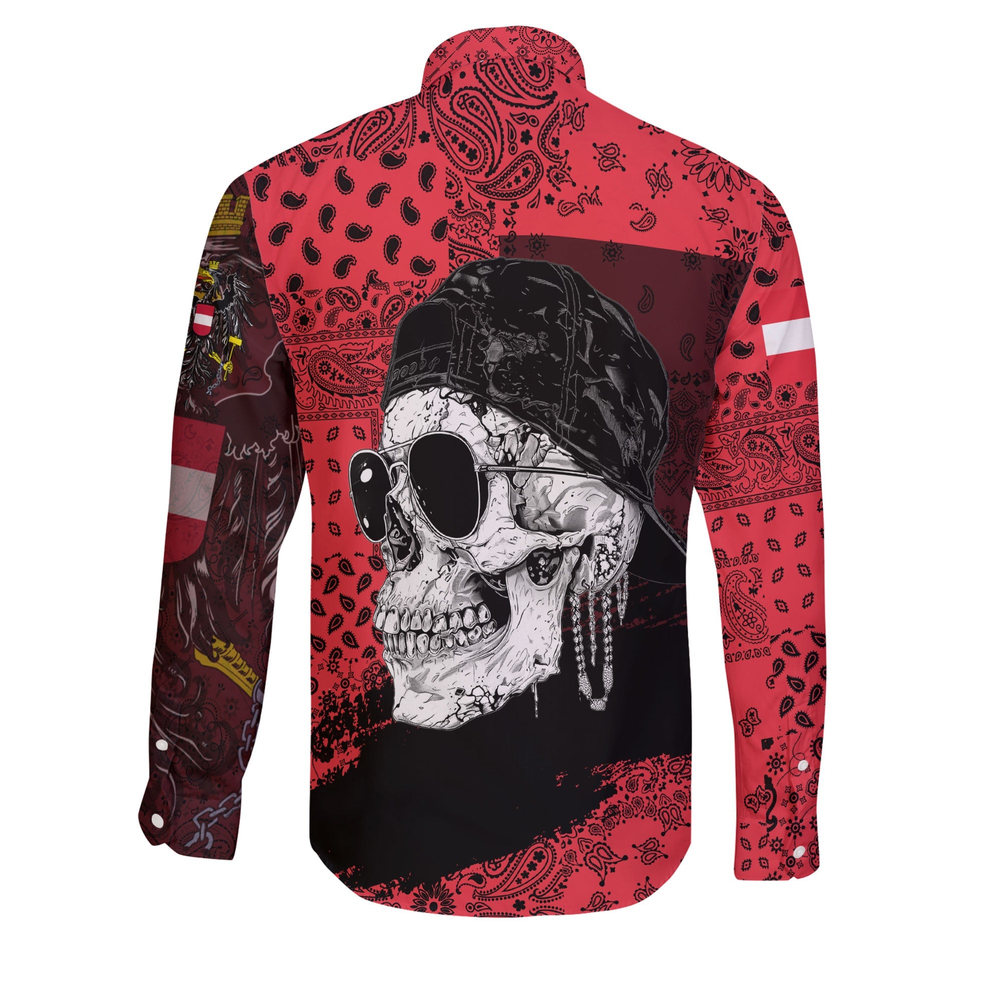 Austria Long Sleeve Button Shirt Paisley Flag And Skull Style 2