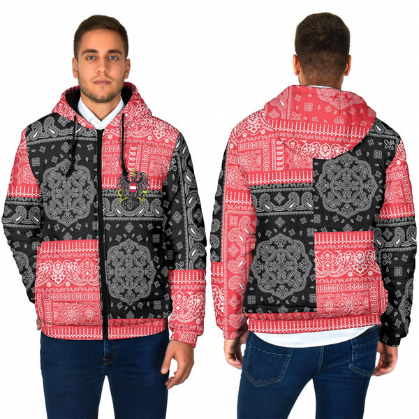 Austria Men Hooded Padded Jacket Flag And Paisley Basic Style 1