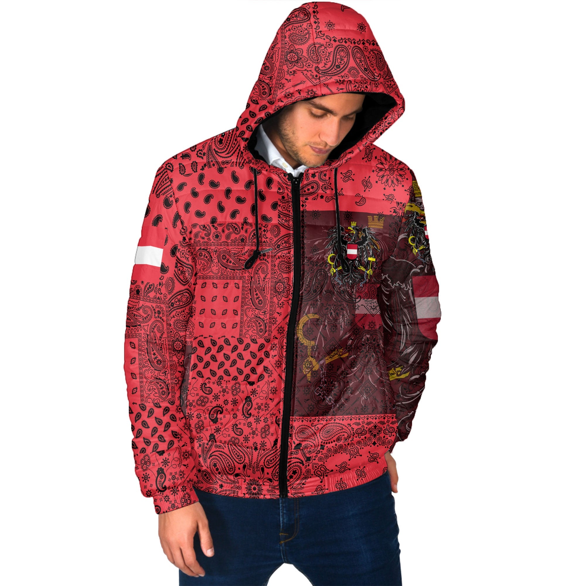 Austria Men Hooded Padded Jacket Paisley Flag And Skull Style 2