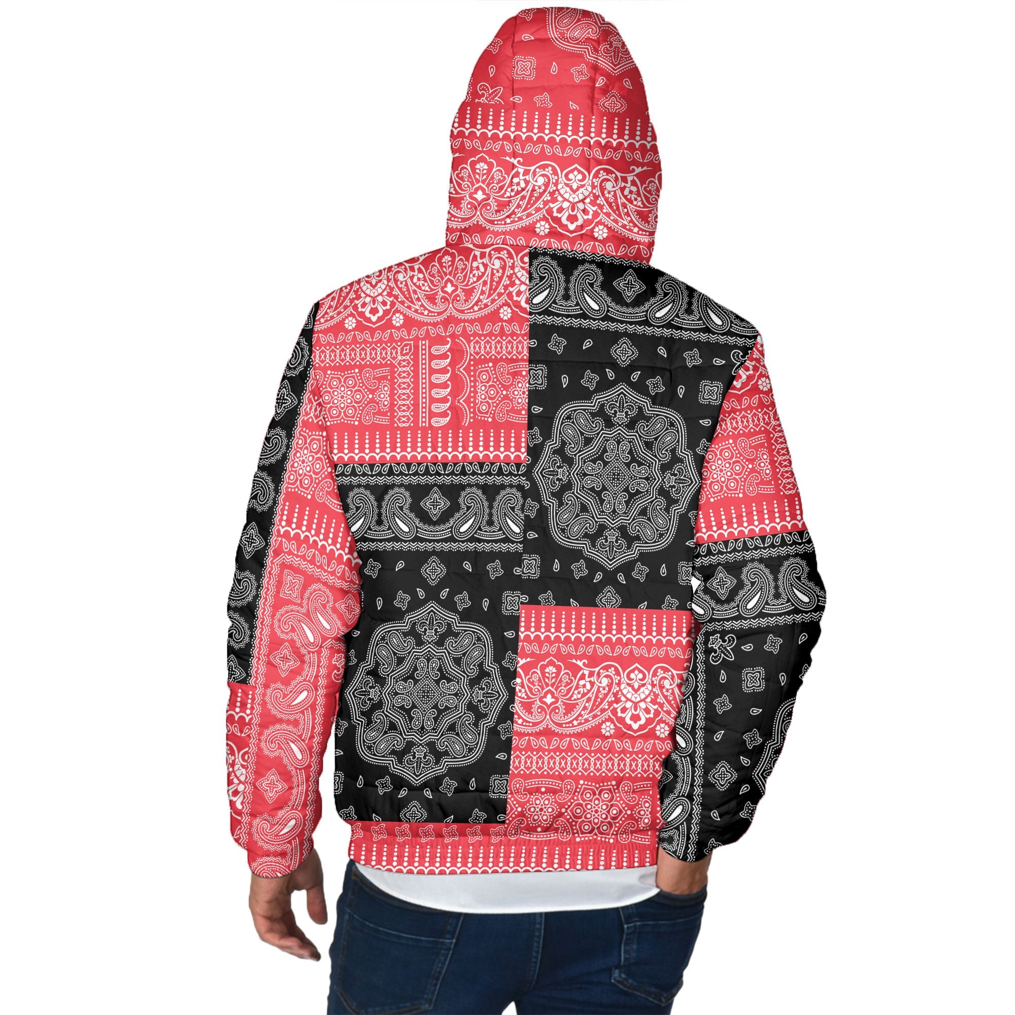 Austria Men Hooded Padded Jacket Flag And Paisley Basic Style 3