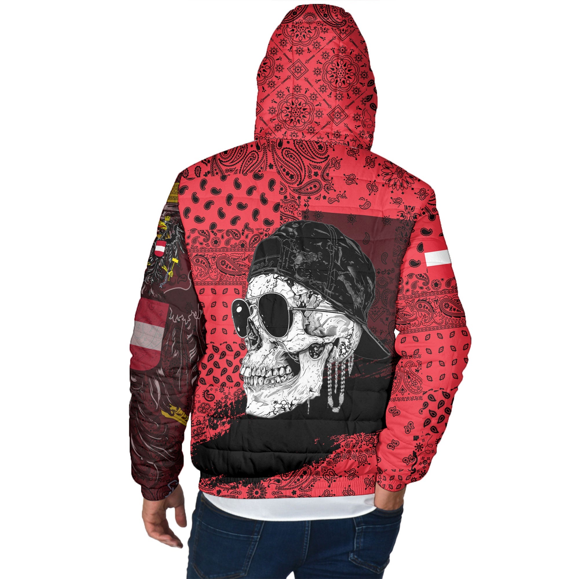 Austria Men Hooded Padded Jacket Paisley Flag And Skull Style 3