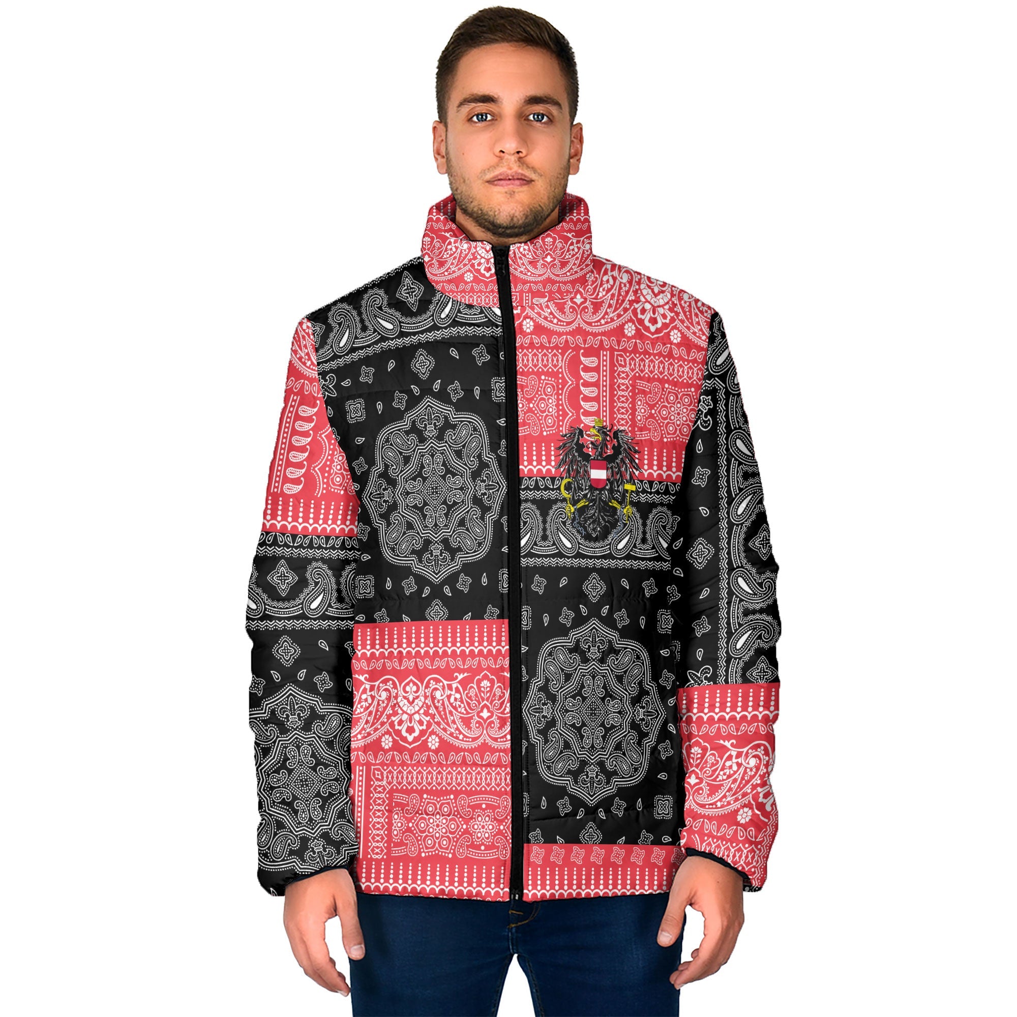 Austria Men Padded Jacket Flag And Paisley Basic Style 1