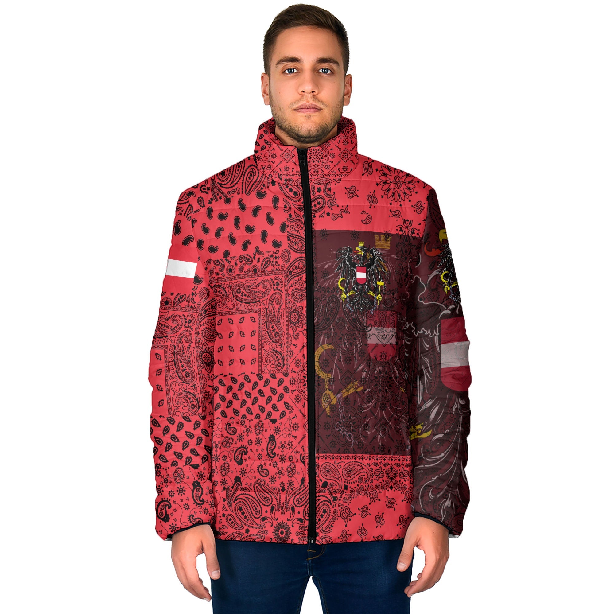 Austria Men Padded Jacket Paisley Flag And Skull Style 1