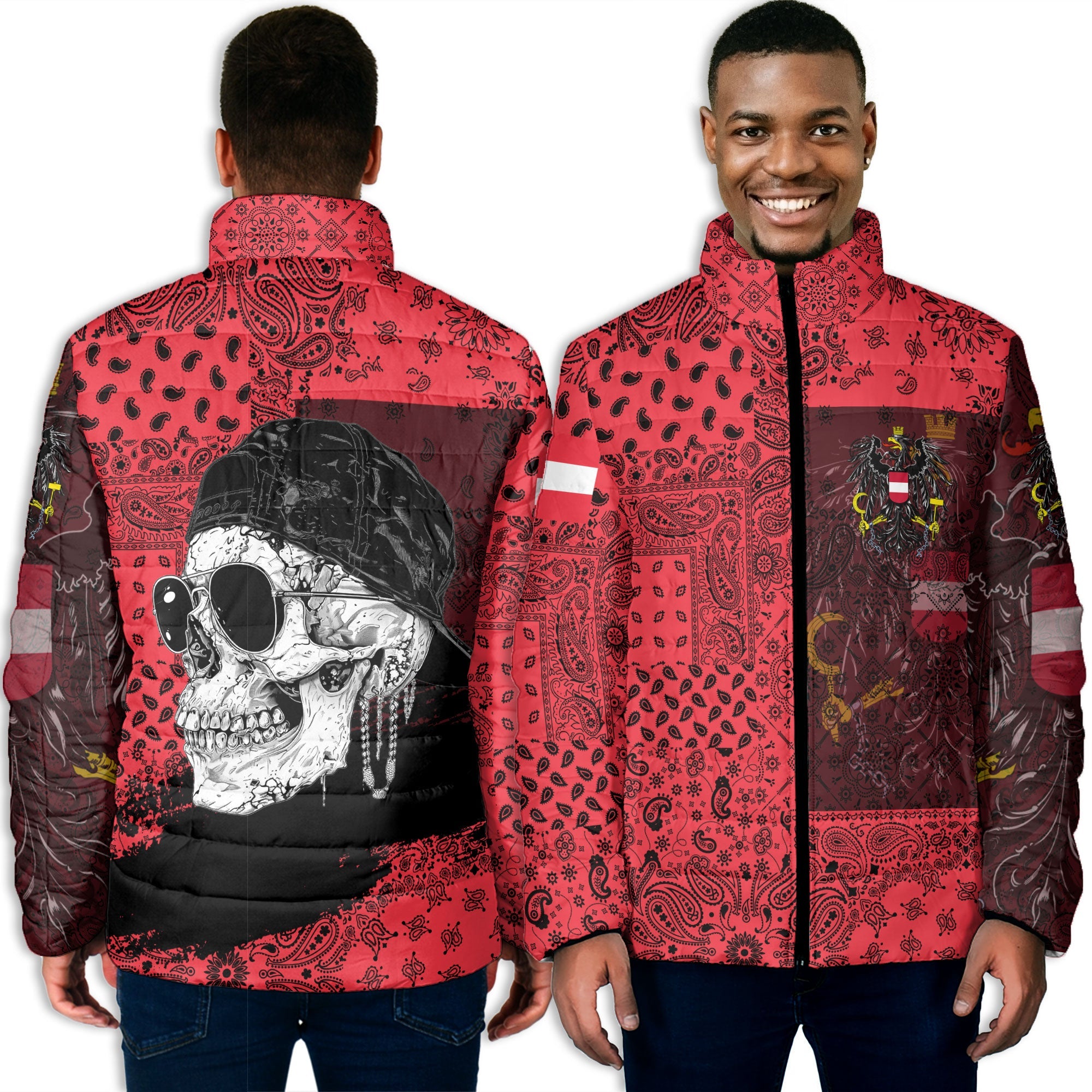 Austria Men Padded Jacket Paisley Flag And Skull Style 5