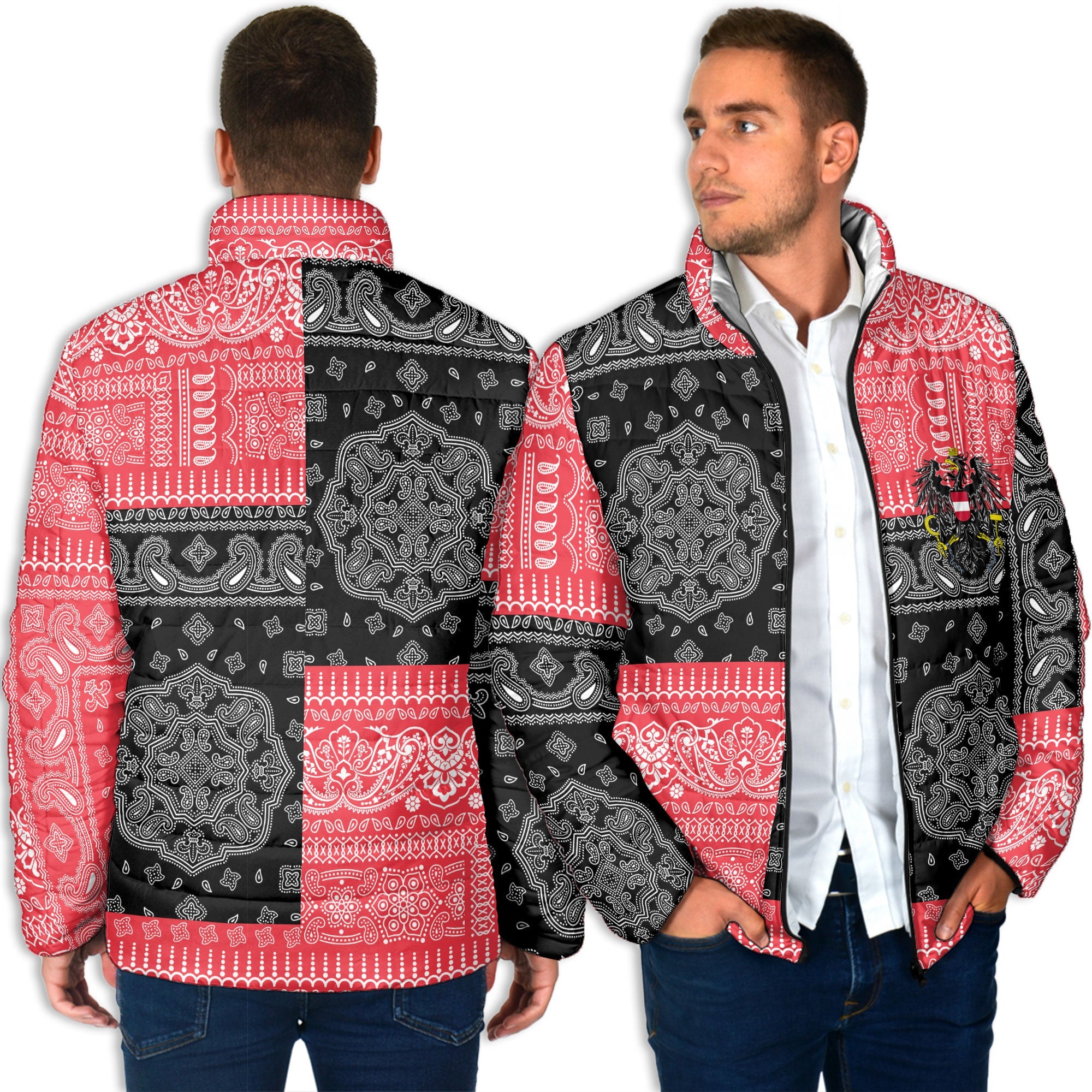 Austria Men Padded Jacket Flag And Paisley Basic Style 6