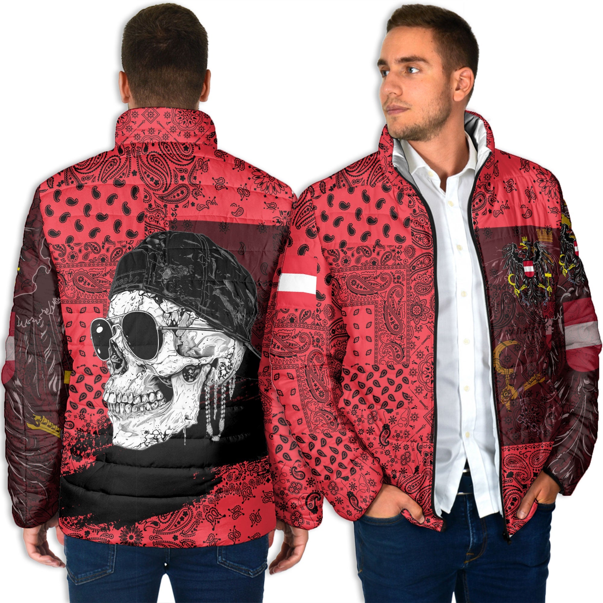 Austria Men Padded Jacket Paisley Flag And Skull Style 6