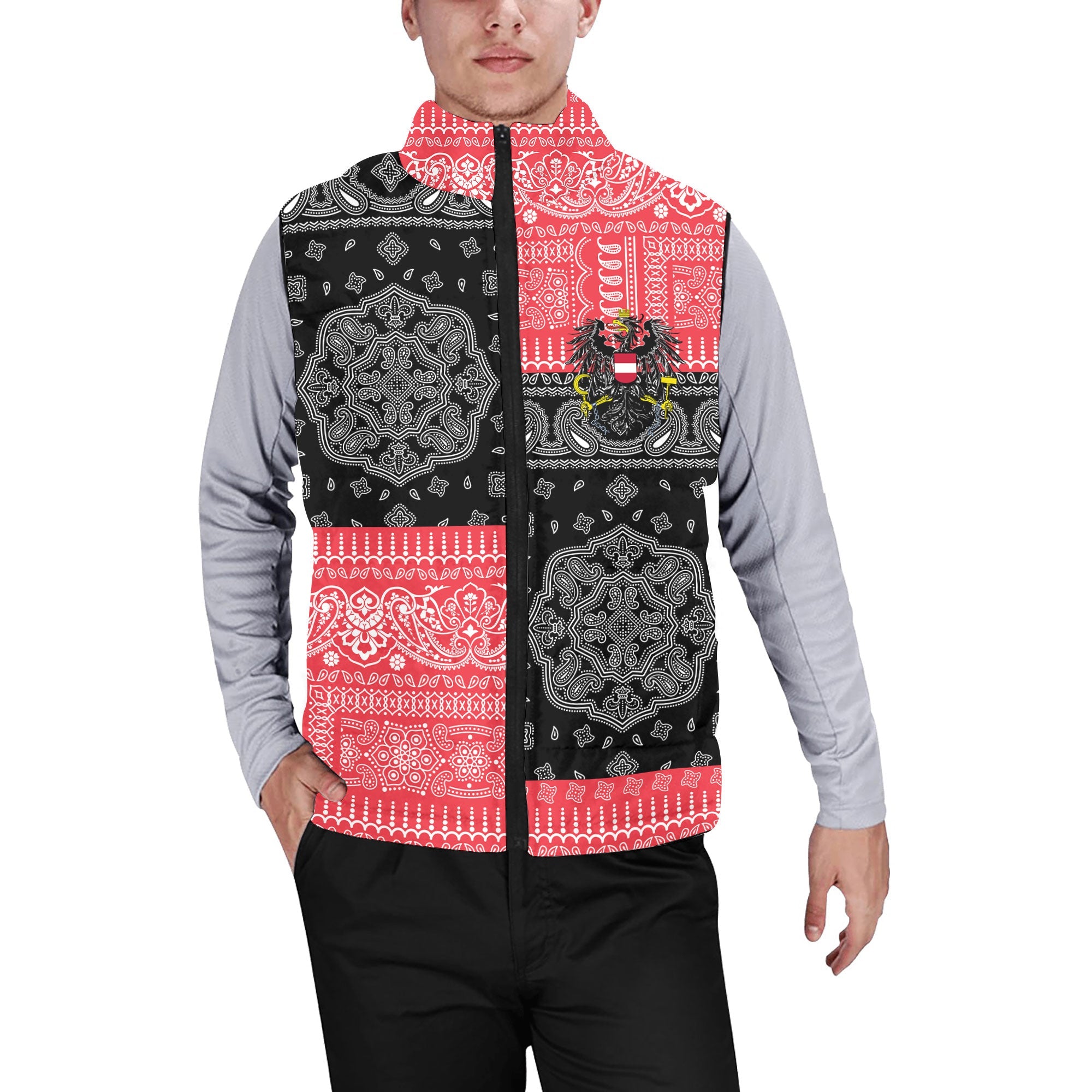 Austria Men Padded Jacket Vest Flag And Paisley Basic Style 1