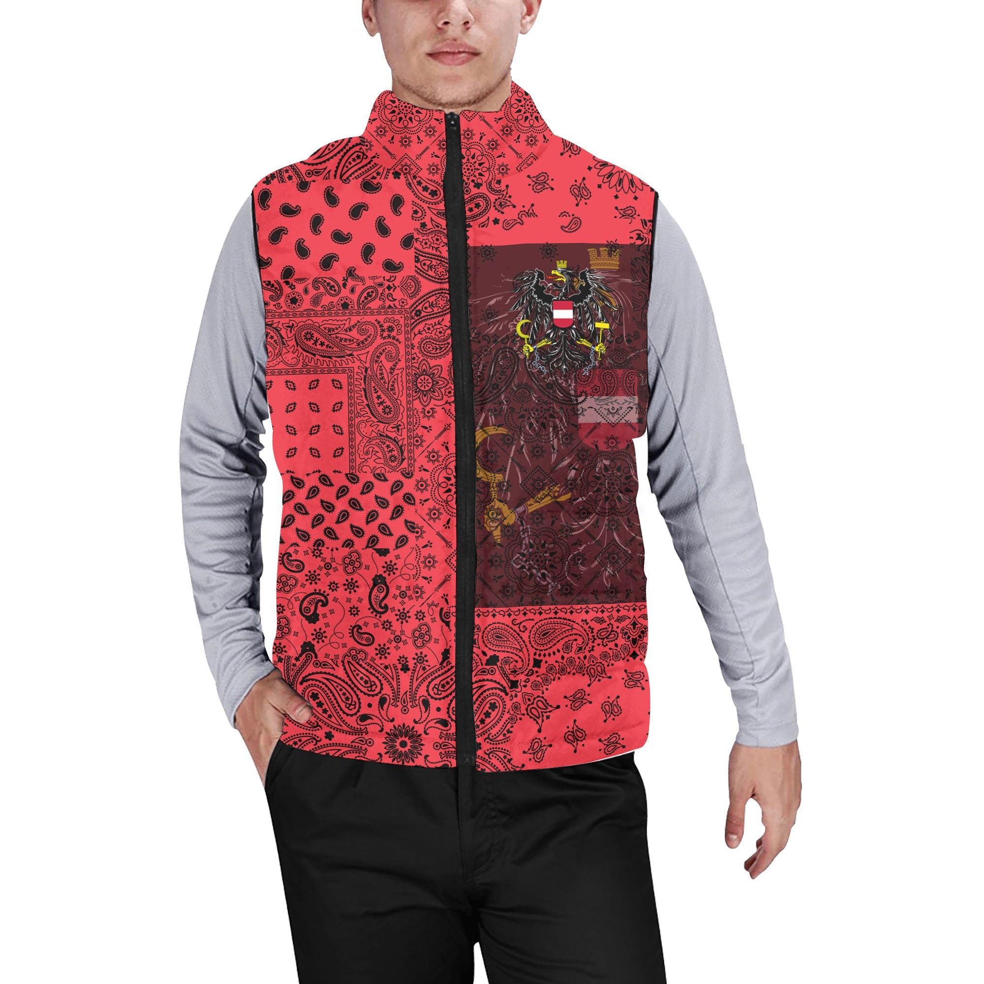 Austria Men Padded Jacket Vest Paisley Flag And Skull Style 1