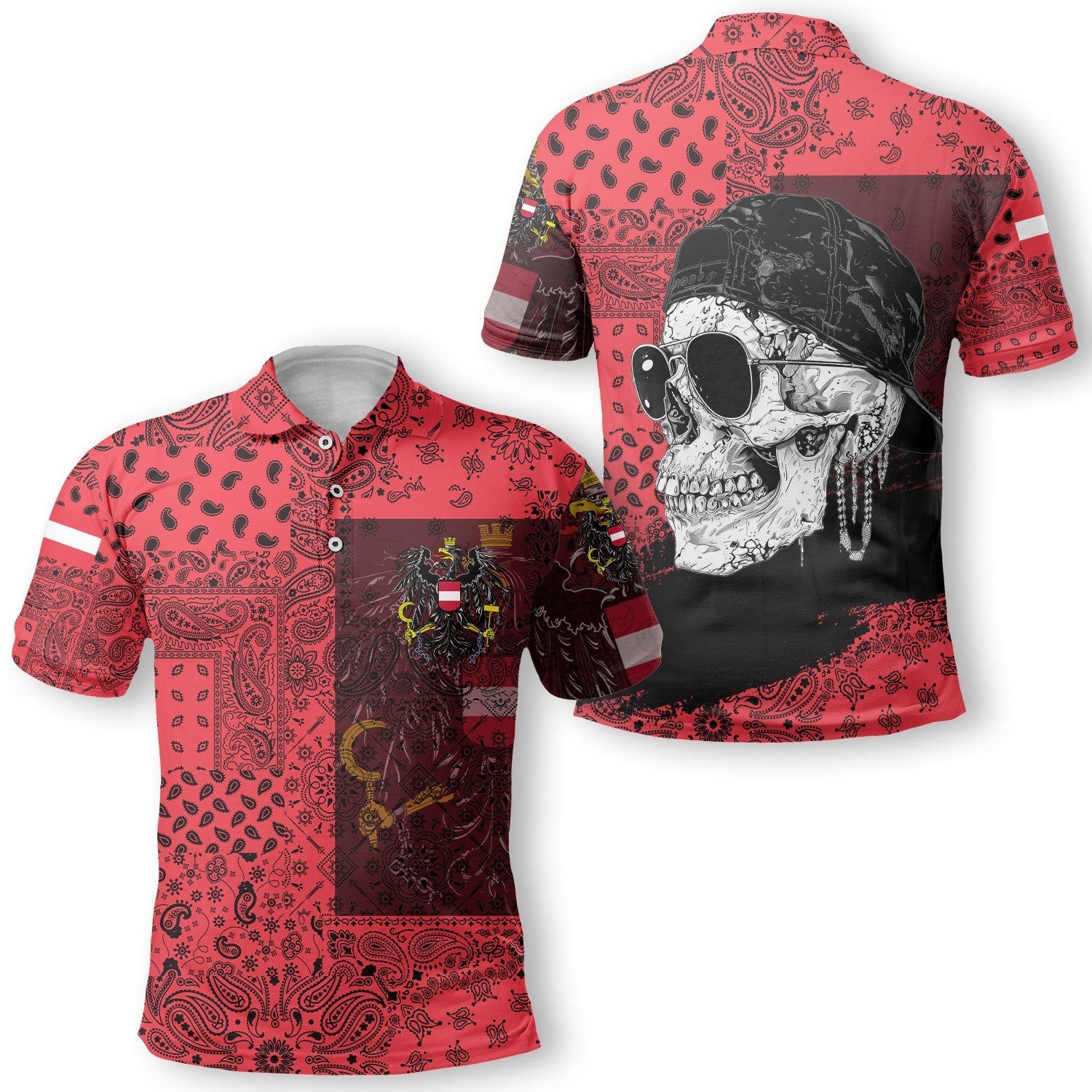 Austria Polo Shirt Paisley Flag And Skull Style 1