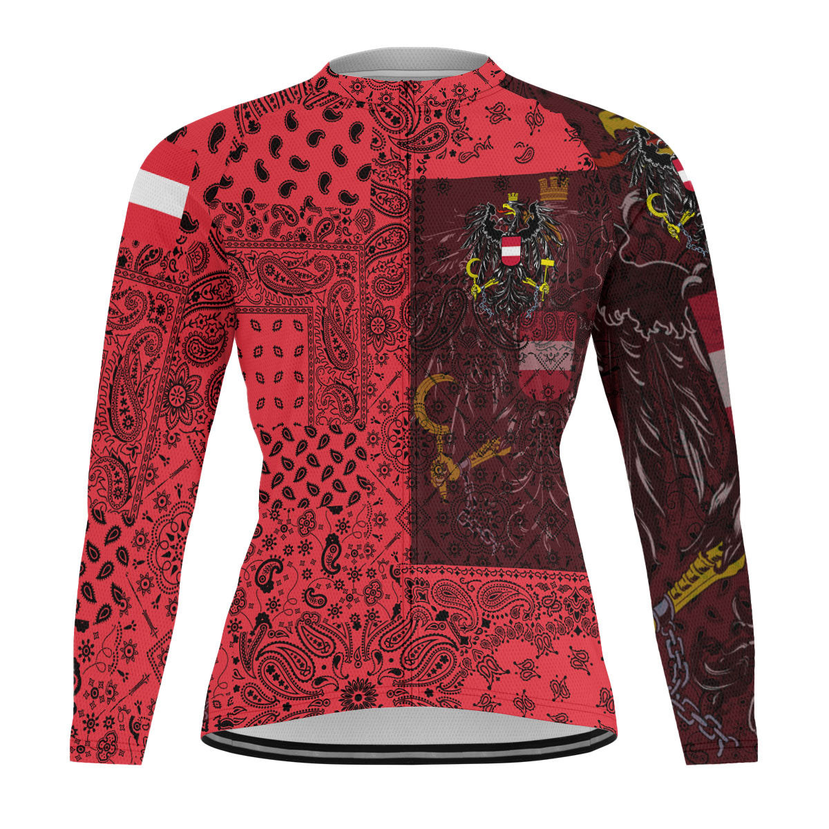 Austria Raglan Men Cycling Jersey Long Sleeve Paisley Flag And Skull Style 1