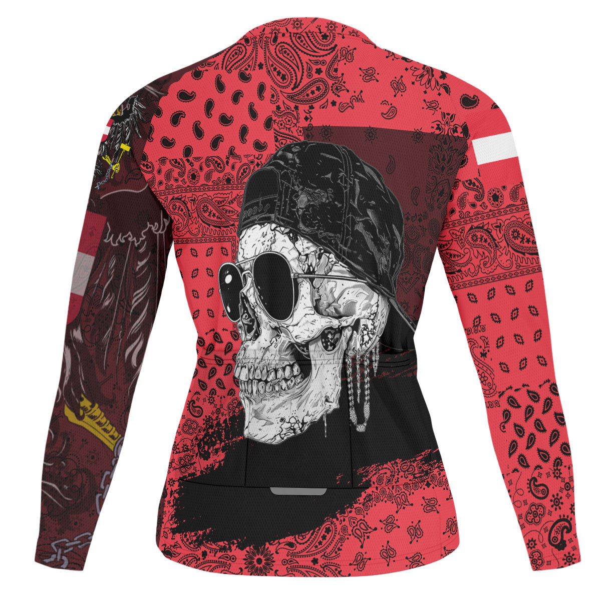 Austria Raglan Men Cycling Jersey Long Sleeve Paisley Flag And Skull Style 2