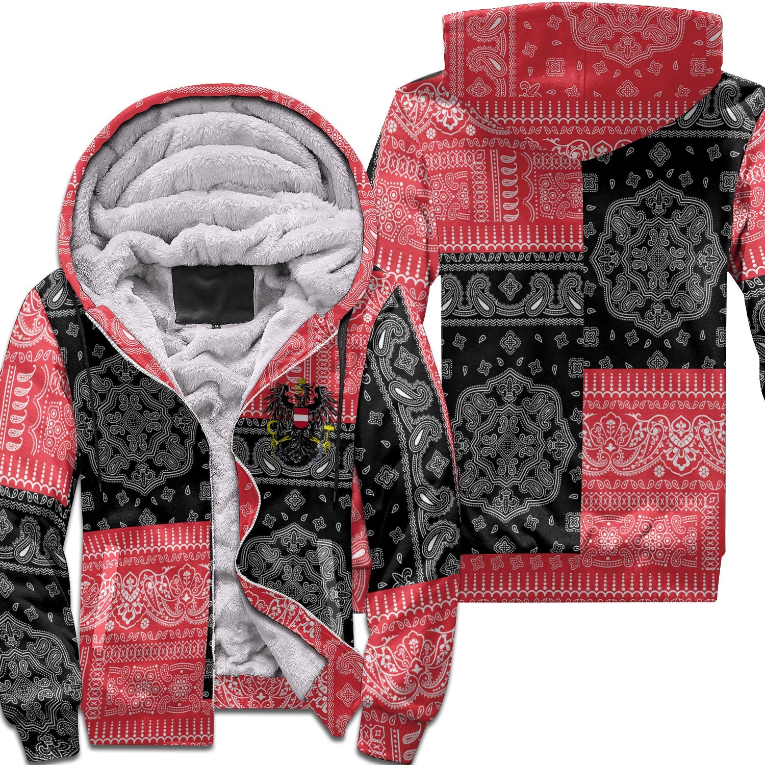 Austria Sherpa Hoodie Flag And Paisley Basic Style 1