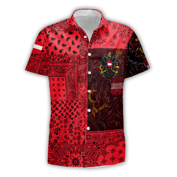 Austria Short Sleeve Shirt Paisley Flag And Skull Style 1