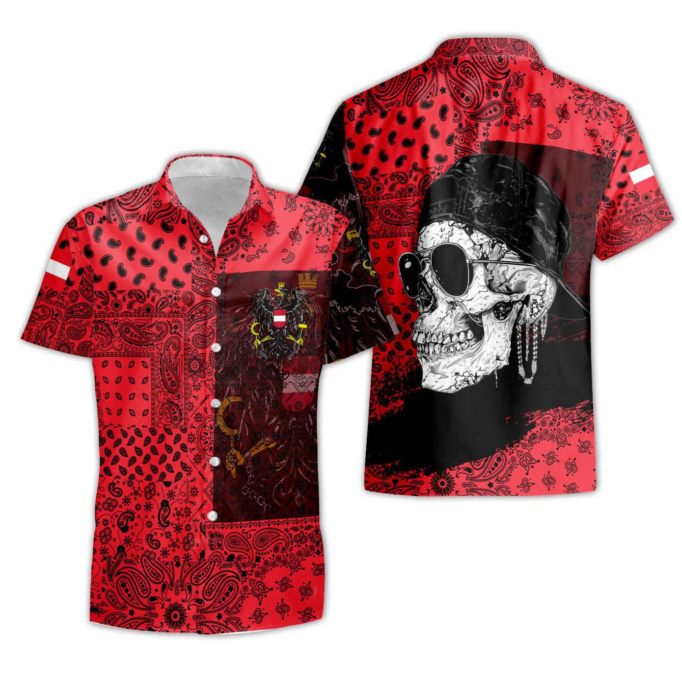 Austria Short Sleeve Shirt Paisley Flag And Skull Style 3