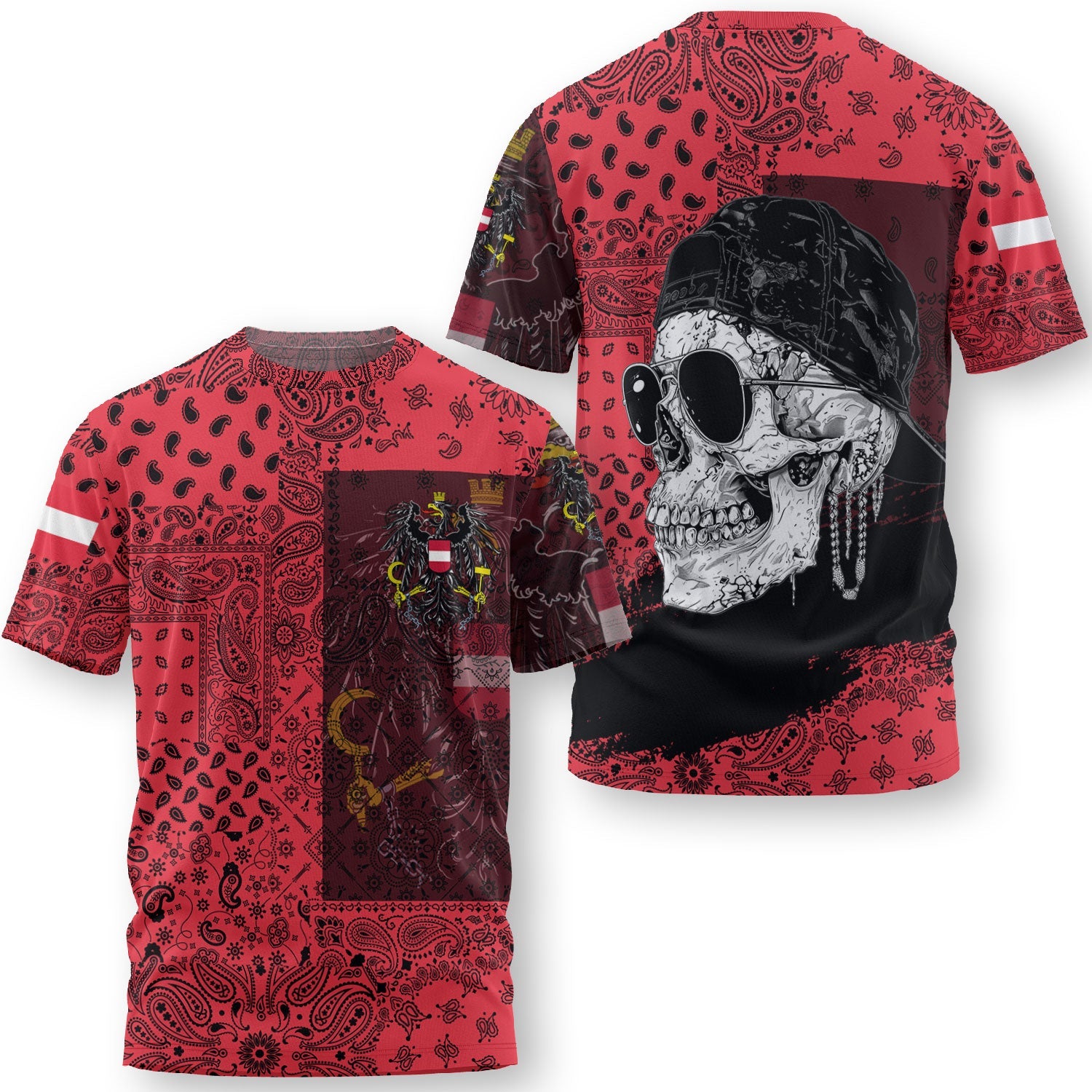 Austria T Shirt Paisley Flag And Skull Style 3