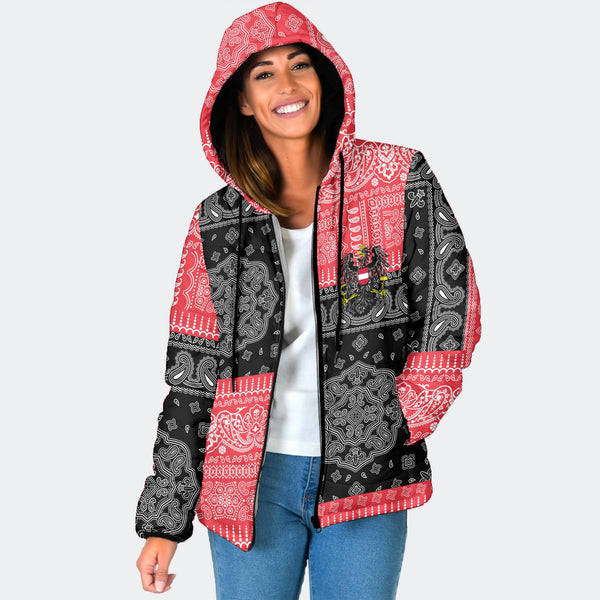 Austria Women Hooded Padded Jacket Flag And Paisley Basic Style 1