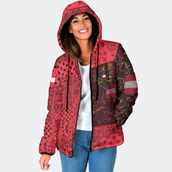 Austria Women Hooded Padded Jacket Paisley Flag And Skull Style 1