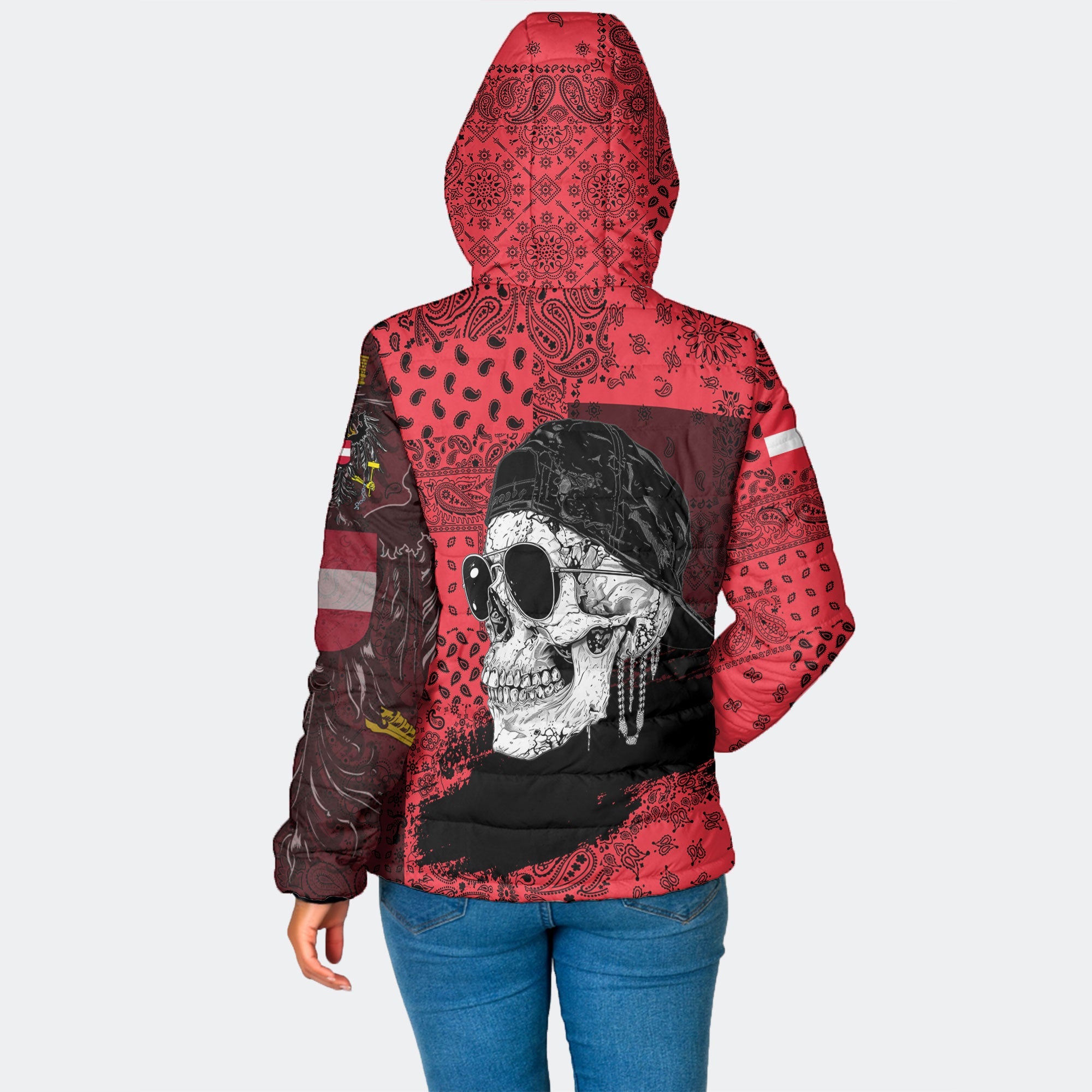 Austria Women Hooded Padded Jacket Paisley Flag And Skull Style 2