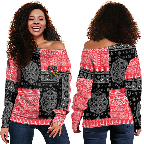 Austria Women Off Shoulder Sweatshirt Flag And Paisley Basic Style 1