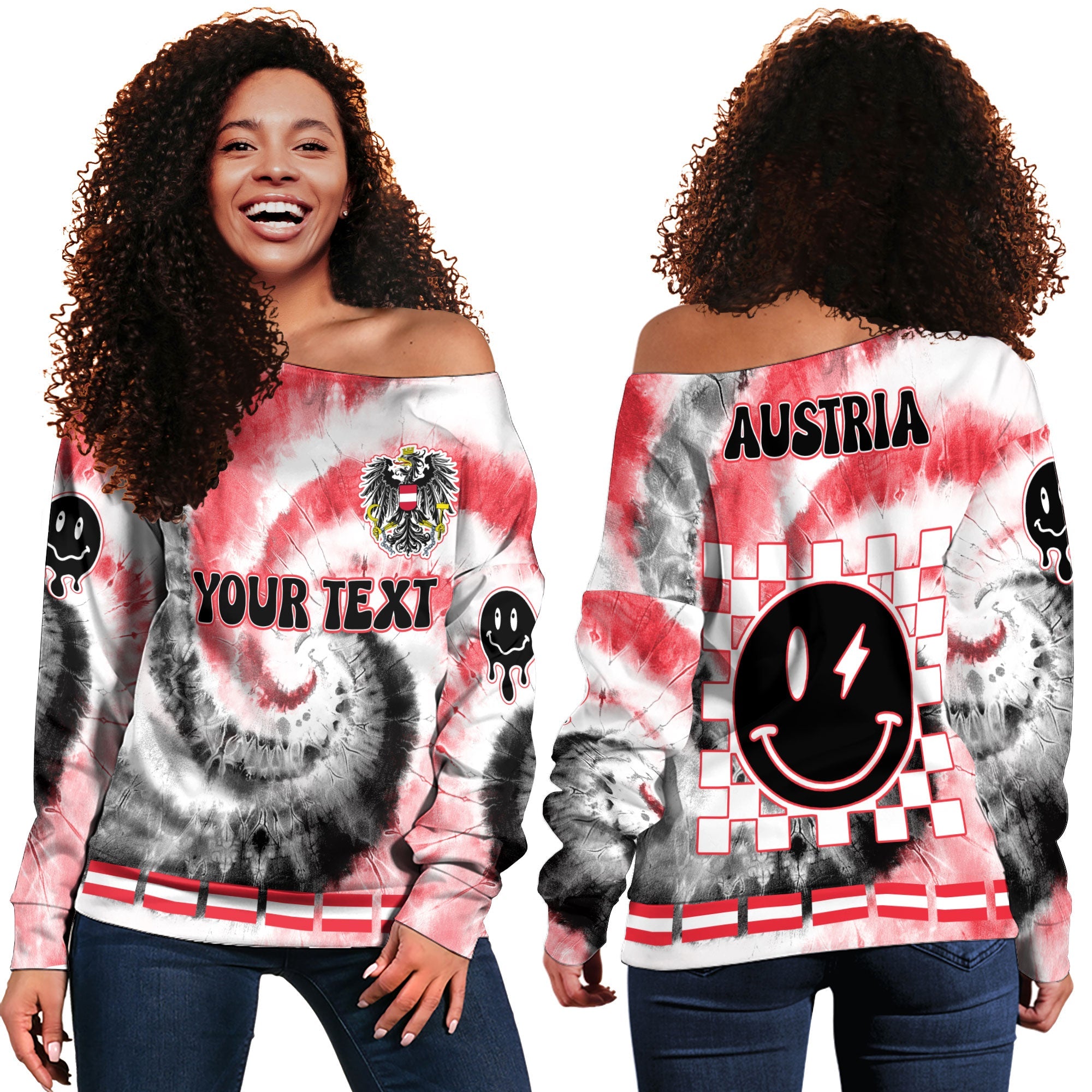 Austria Women Off Shoulder Sweatshirt Custom Tie Dye Style 2