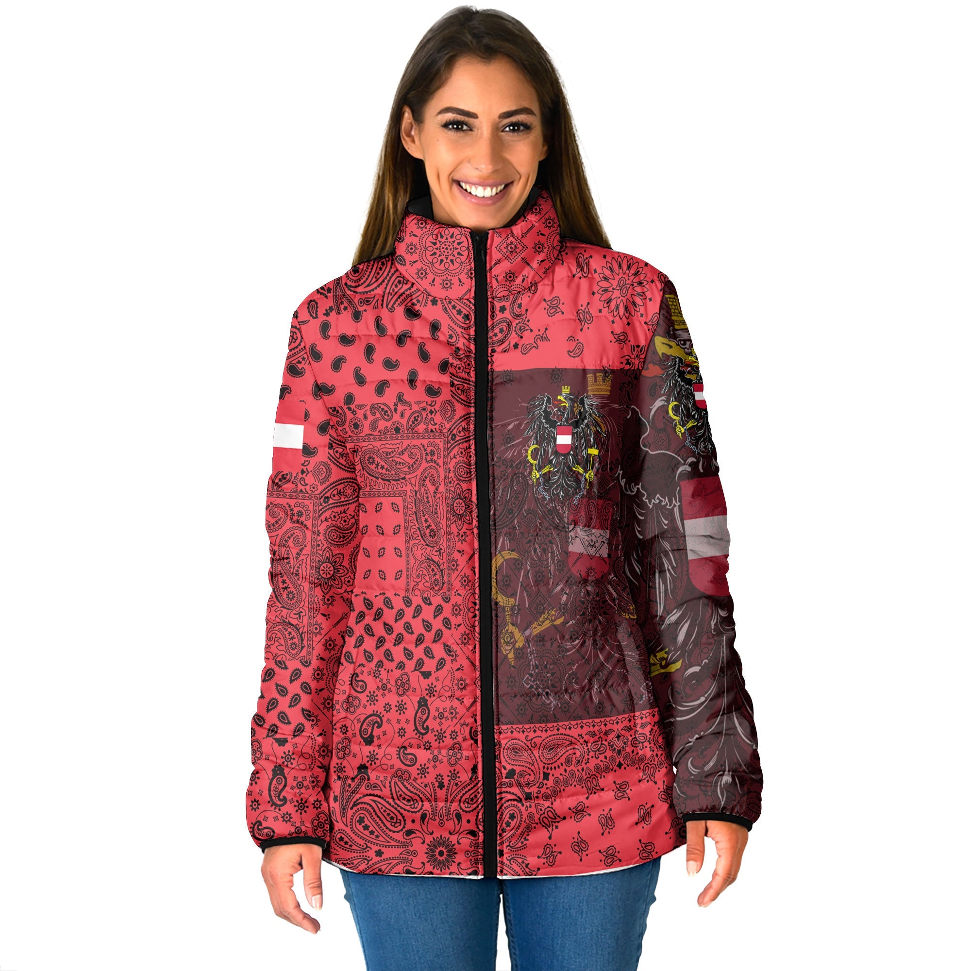 Austria Women Padded Jacket Paisley Flag And Skull Style 1