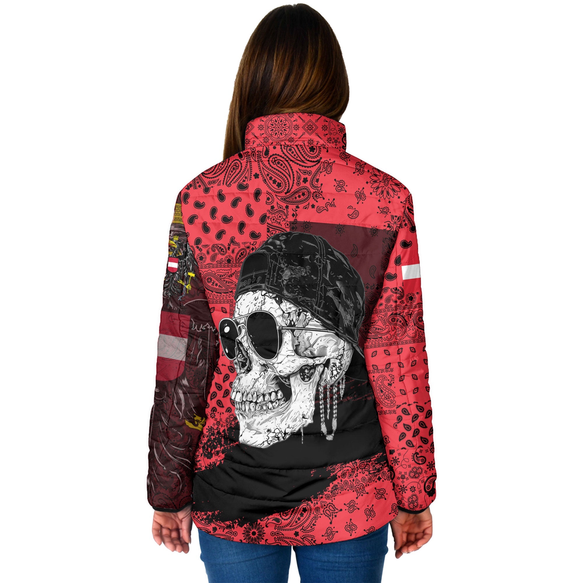 Austria Women Padded Jacket Paisley Flag And Skull Style 2