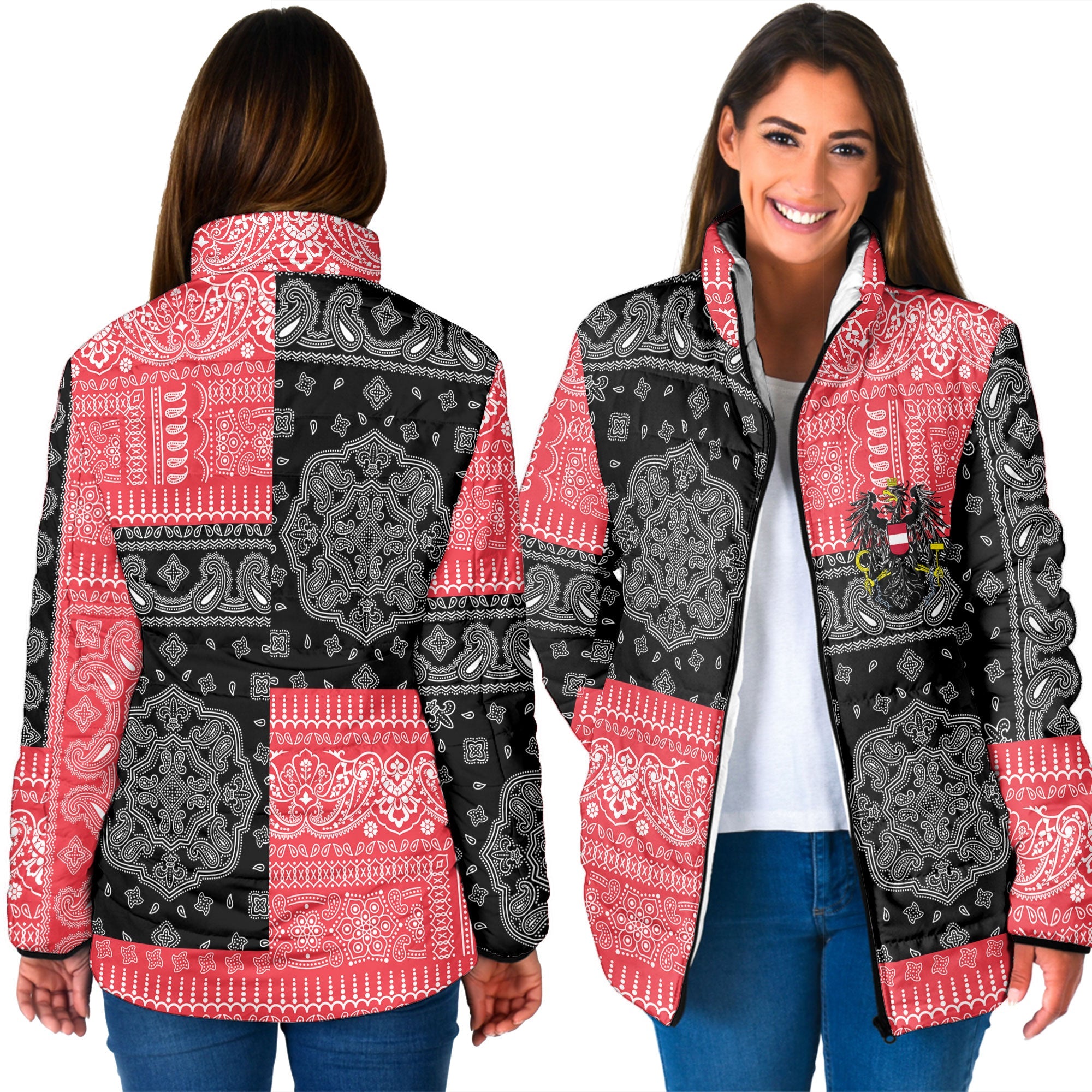 Austria Women Padded Jacket Flag And Paisley Basic Style 3