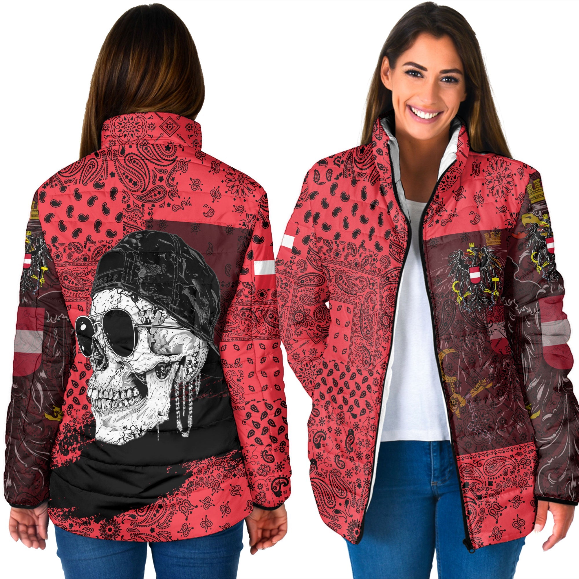 Austria Women Padded Jacket Paisley Flag And Skull Style 3