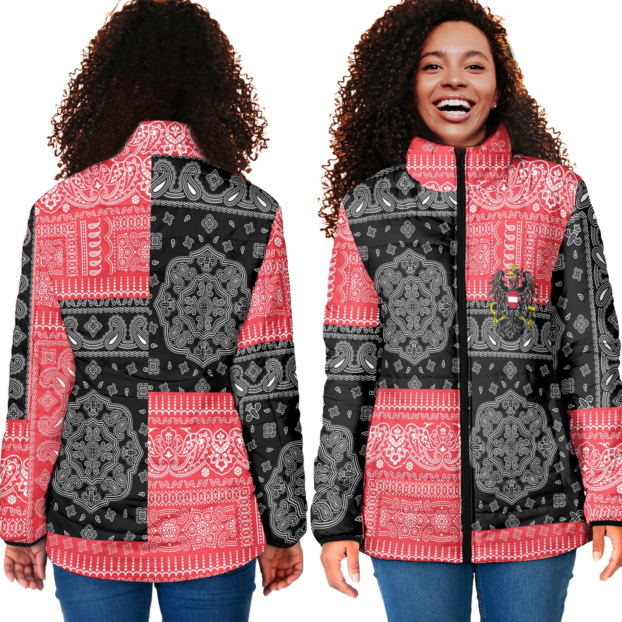 Austria Women Padded Jacket Flag And Paisley Basic Style 4