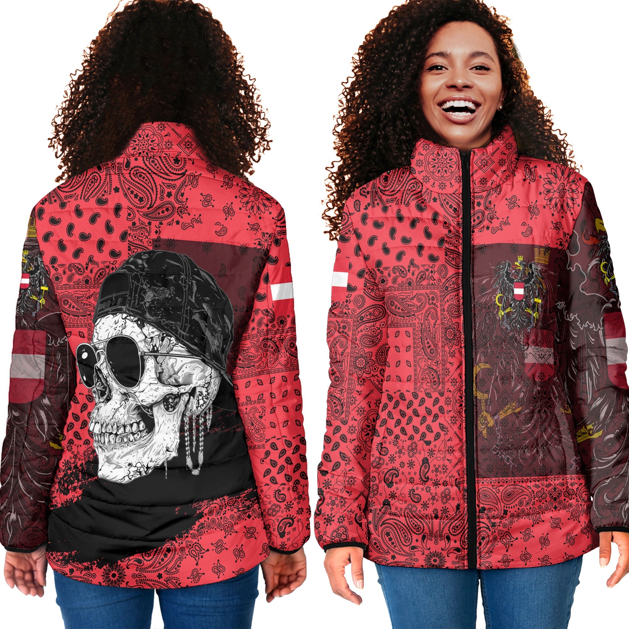 Austria Women Padded Jacket Paisley Flag And Skull Style 4