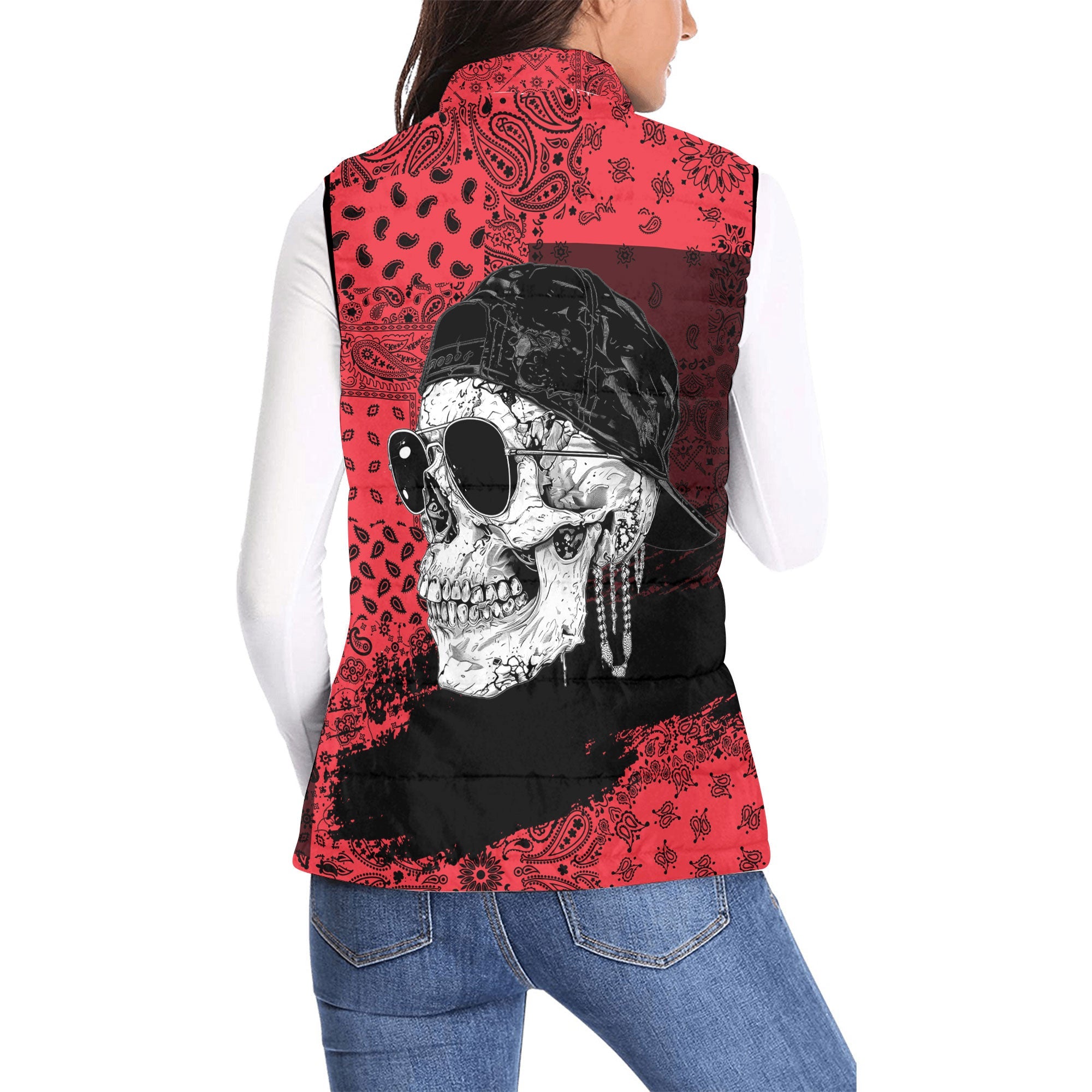 Austria Women Padded Jacket Vest Paisley Flag And Skull Style 2