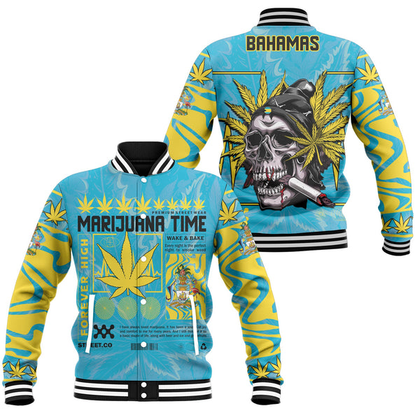 Bahamas Baseball Jacket Flag & Coat Of Arms Marijuanas Style