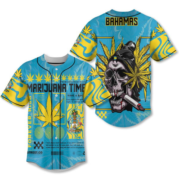 Bahamas Baseball Jersey Flag & Coat Of Arms Marijuanas Style