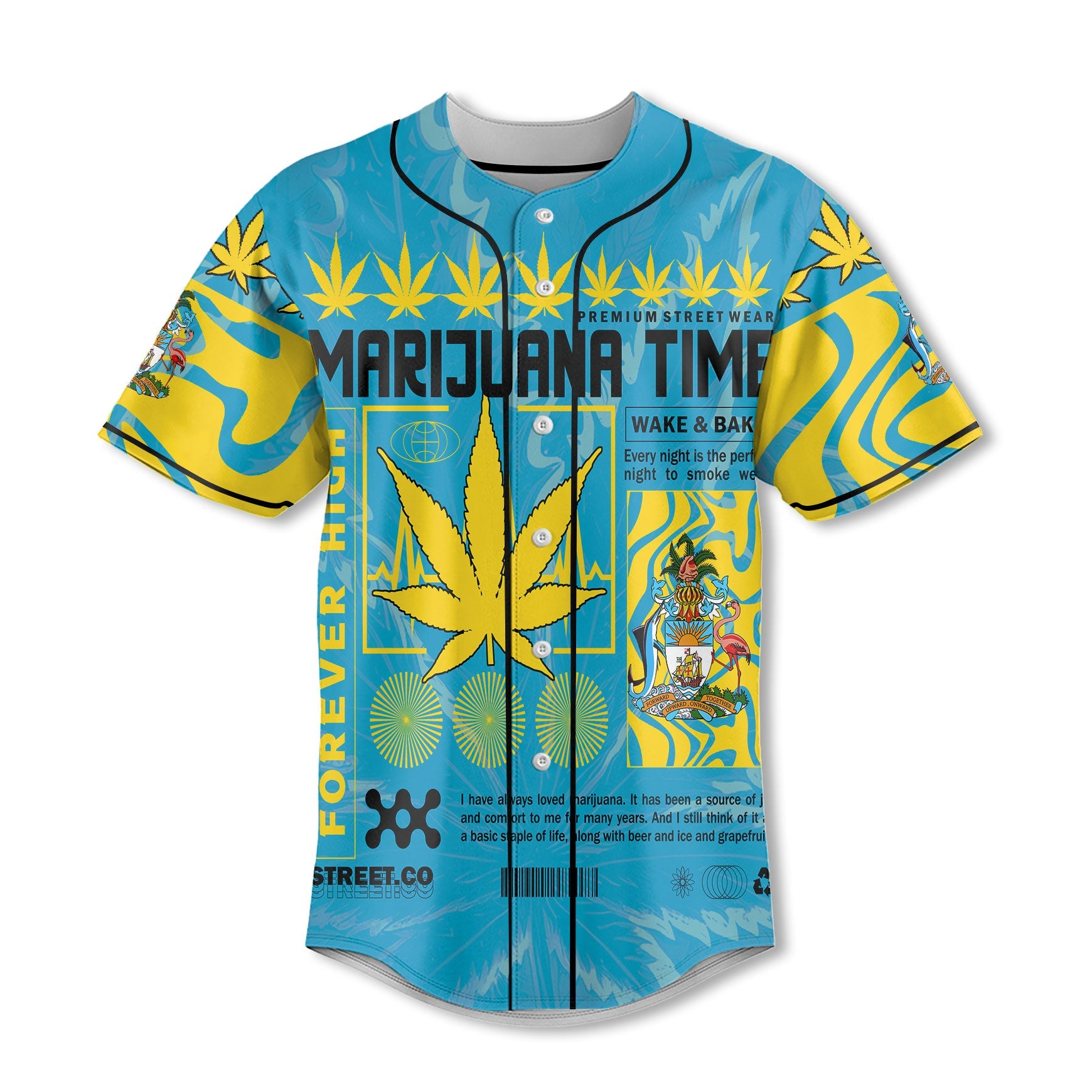 Bahamas Baseball Jersey Flag & Coat Of Arms Marijuanas Style