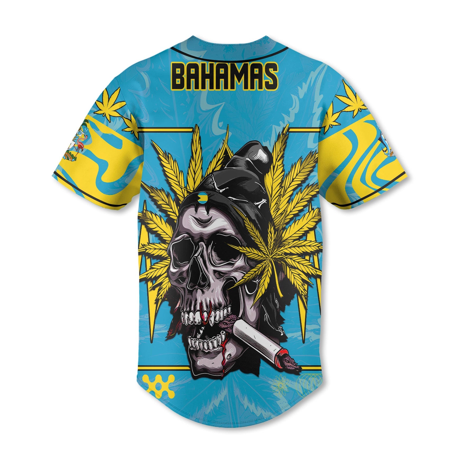 Bahamas Baseball Jersey Flag & Coat Of Arms Marijuanas Style